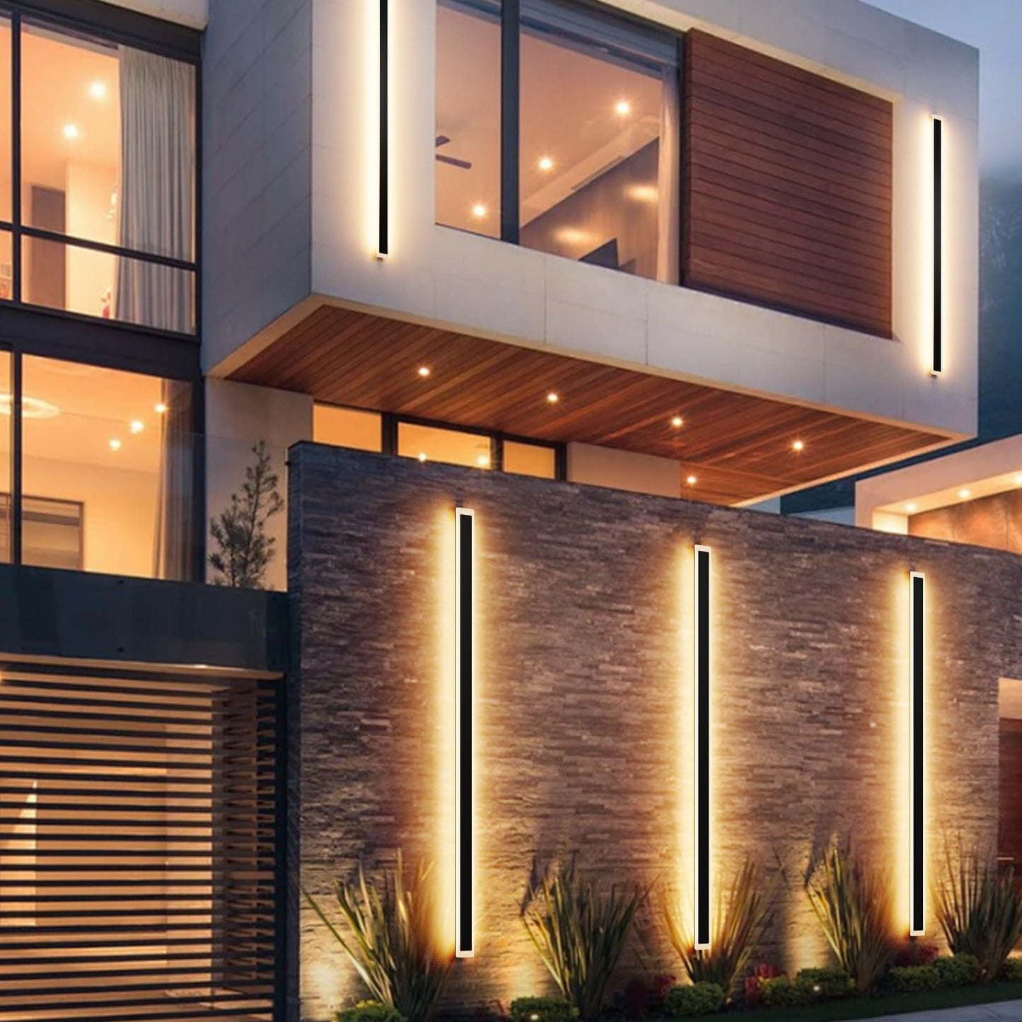 Aipsun 2 Packs Porch Wall Lights 71 Inch Long Strip Modern Outdoor Wall Light Fixture  50W Black Wall Mount Lighting Sconce Exterior Lights Wall Sconce 3000K For House Living Room Corridor