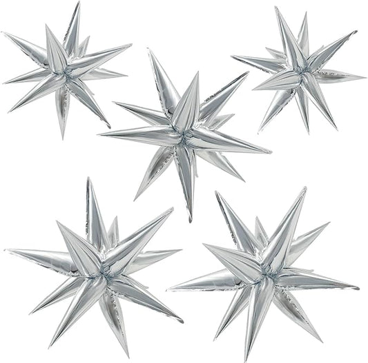 60Pcs Silver Star Balloons Birthday Decorations Explosion Mylar Balloons 12 Spike Balloon Large Foil Prom Balloon for Wedd...