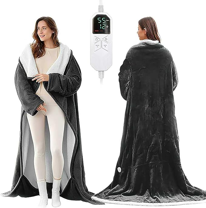 KINGTE Wearable Heated Blanket Portable with Sleeves & Foot Pocket - Electric Snuggle Throw Blanket, 8 Heat Settings, 1-12...