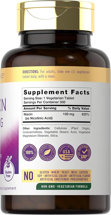 Carlyle Niacin 100mg | 300 Vegetarian Tablets | Non-GMO, Gluten Free | High Potency Formula