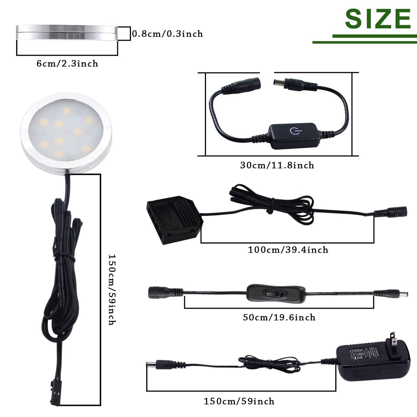 AIBOO Under Cabinet LED Puck Lights Kit, Touch Dimming Switch, 4 Lights, 6000K Daylight White, Model touch4-cw