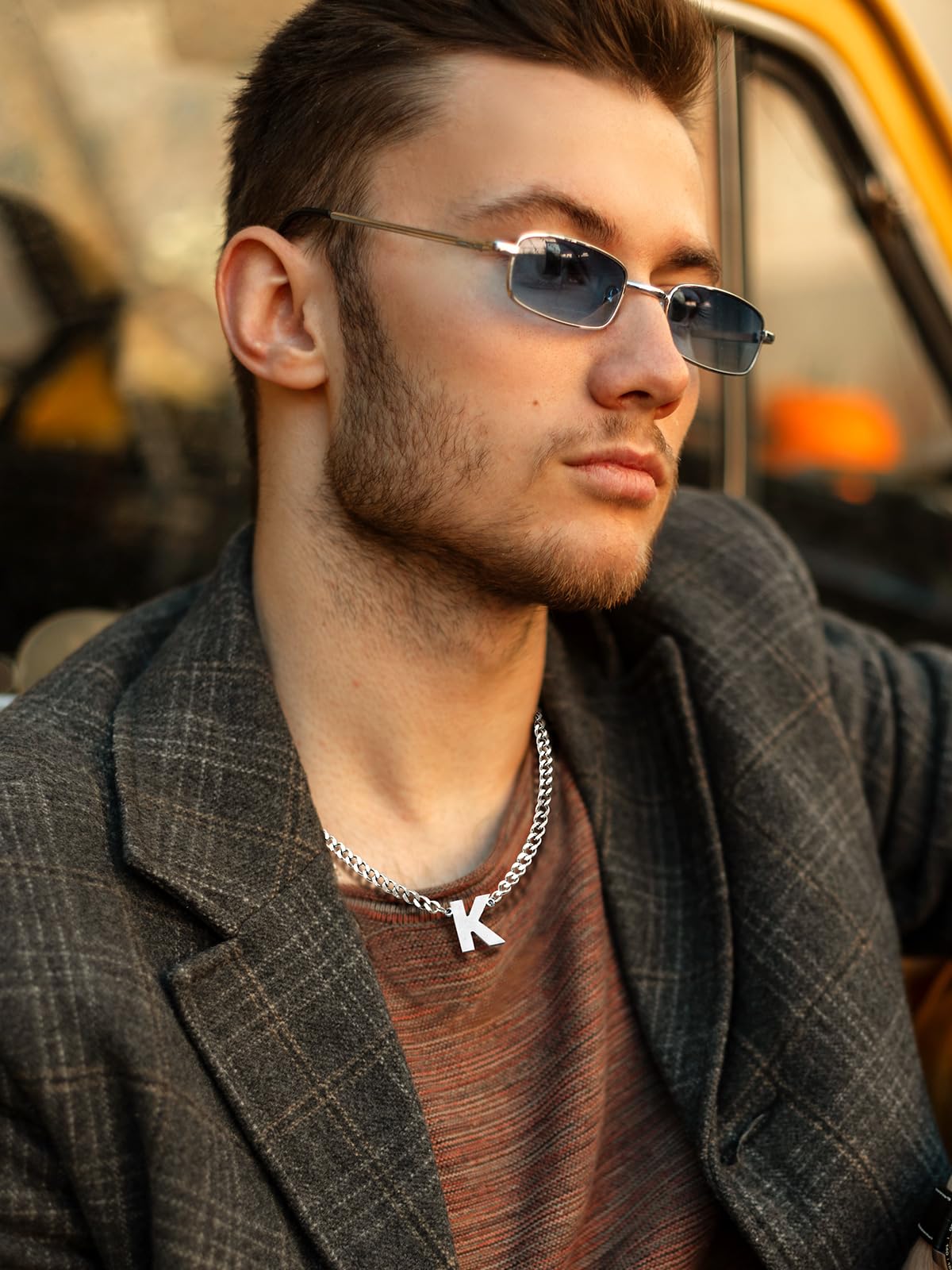 PIYIZ Men's Initial Necklace Stainless Steel Cuban Link Chain Hip Hop Fashion A-Z Name Letter Pendant 18 Necklaces for Men Women