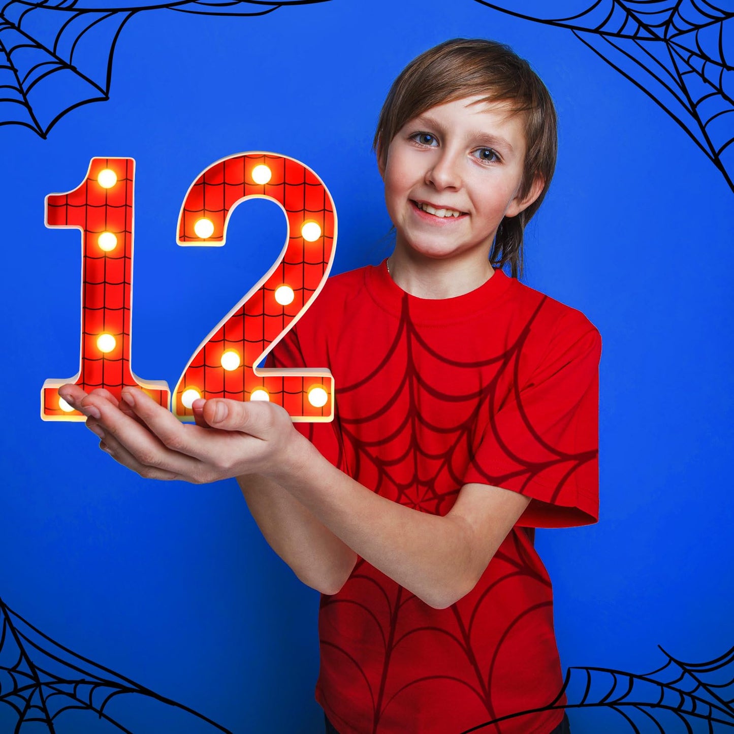 Vihose Spider Led Number Lights Spider Birthday Party Decoration Light Up Numbers Kids Boy Man Birthday Supplies For Marquee Night Christmas Gift Baby Shower(Number 2)