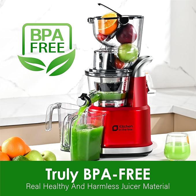Cold Press Juicer Machines, Kitchen in the Box Slow Masticating Juicers Machine,3.26inch Large Wide Feed Chute Fit Whole Fruits & Vegetables,BPA Free,Easy to Clean (Bright Red)