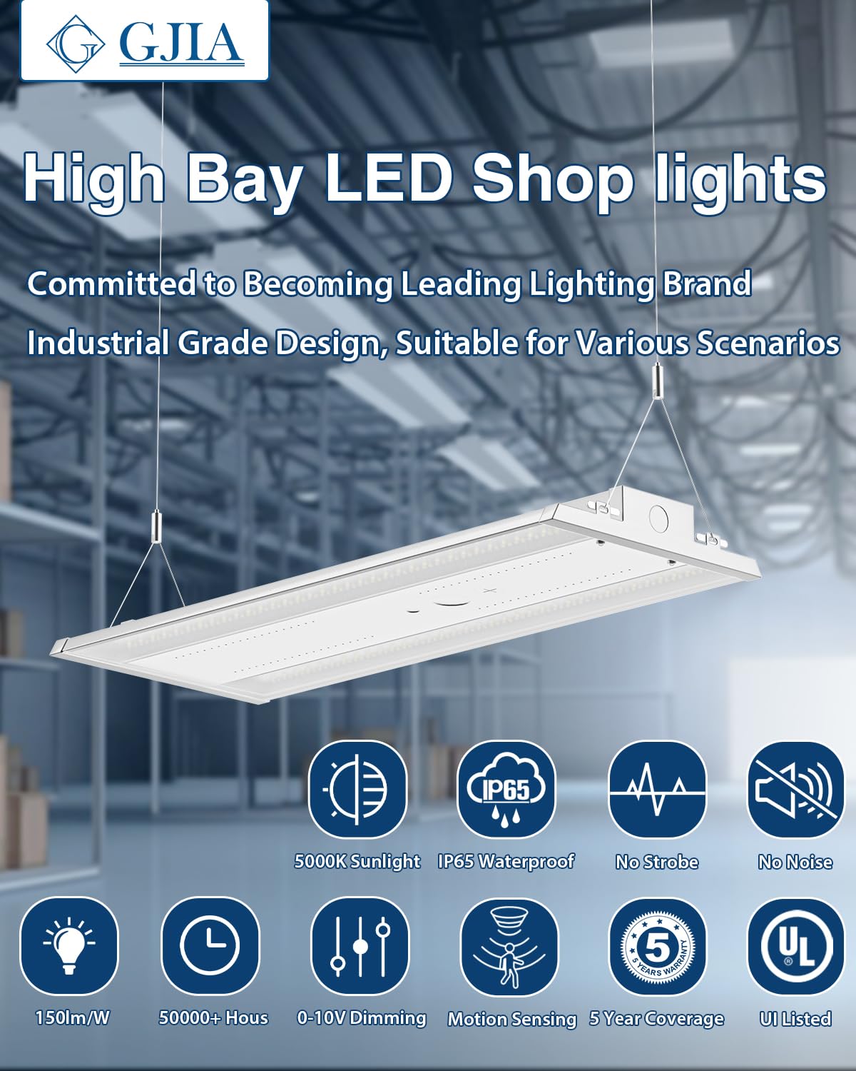 G Gjia Led Linear High Bay Light 8-Pack  300W 45000Lm 0-10V Dimmable 5000K Daylight  Adjustable High Bay Led Shop Lights Lighting Fixtures For Garage Warehouse Workshop  Ul