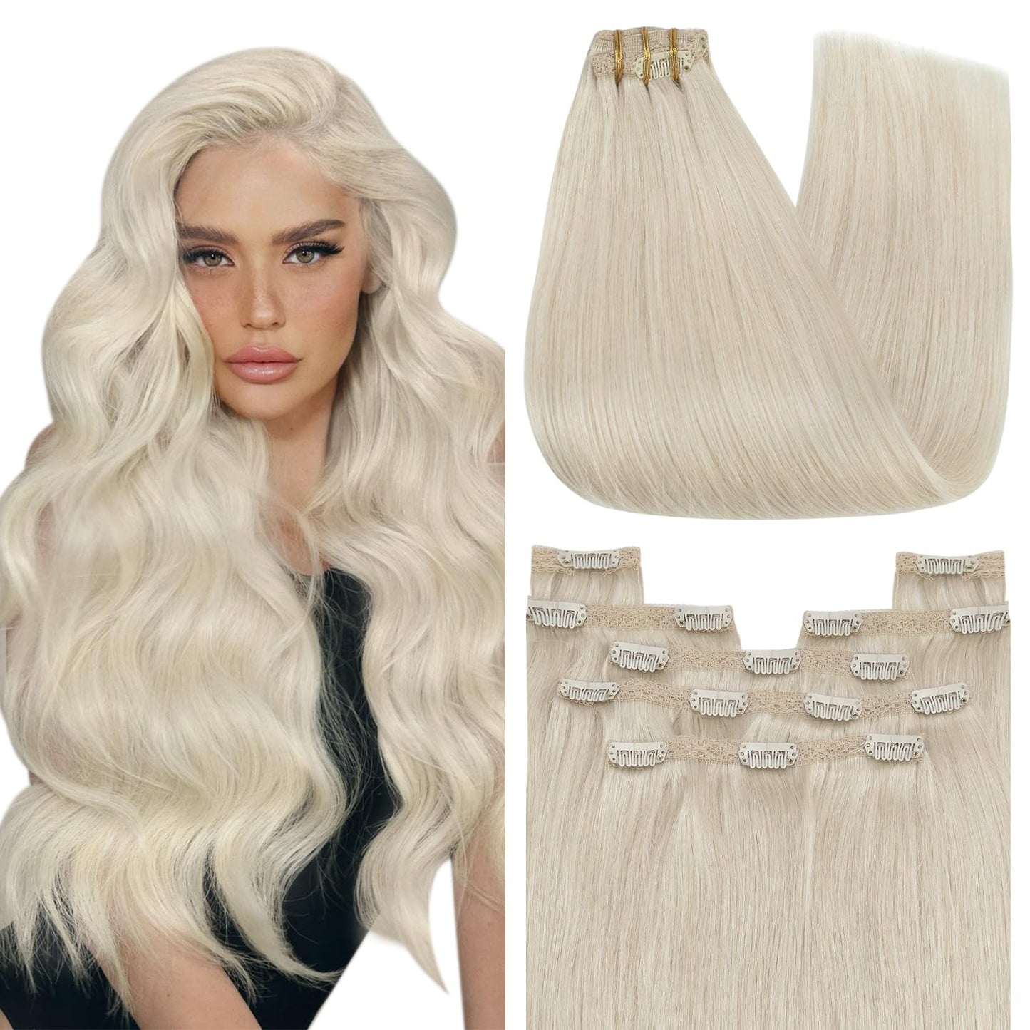 YoungSee 150G Clip in Hair Extensions Human Hair Platinum Blonde Human Hair Extensions Clip in Blonde Lace Real Human Hair Exten