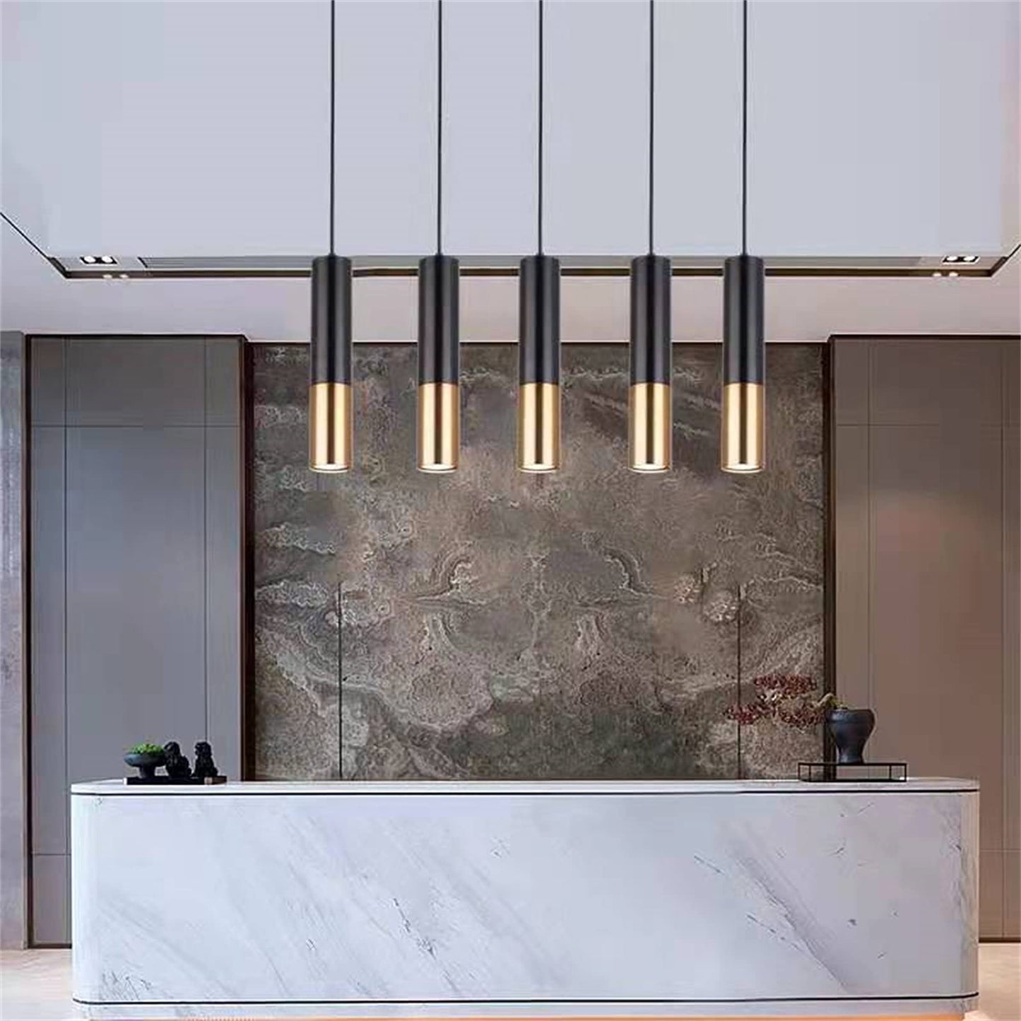 Hobaca GU10 Pendant Light, Black Gold Metal, 6CM Diameter, 30CM Length, Ideal for Kitchen Island, Dining Room, Bedroom, Bar