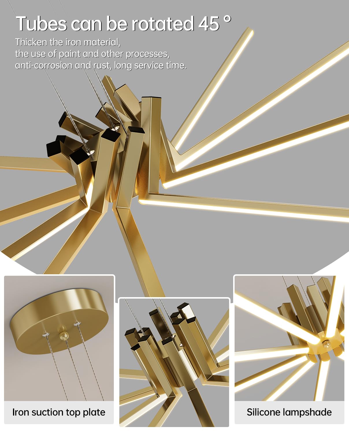 JYUWRIVG Modern Led Chandelier, Dimmable Sputnik Light Fixture, Copper, Model YM05