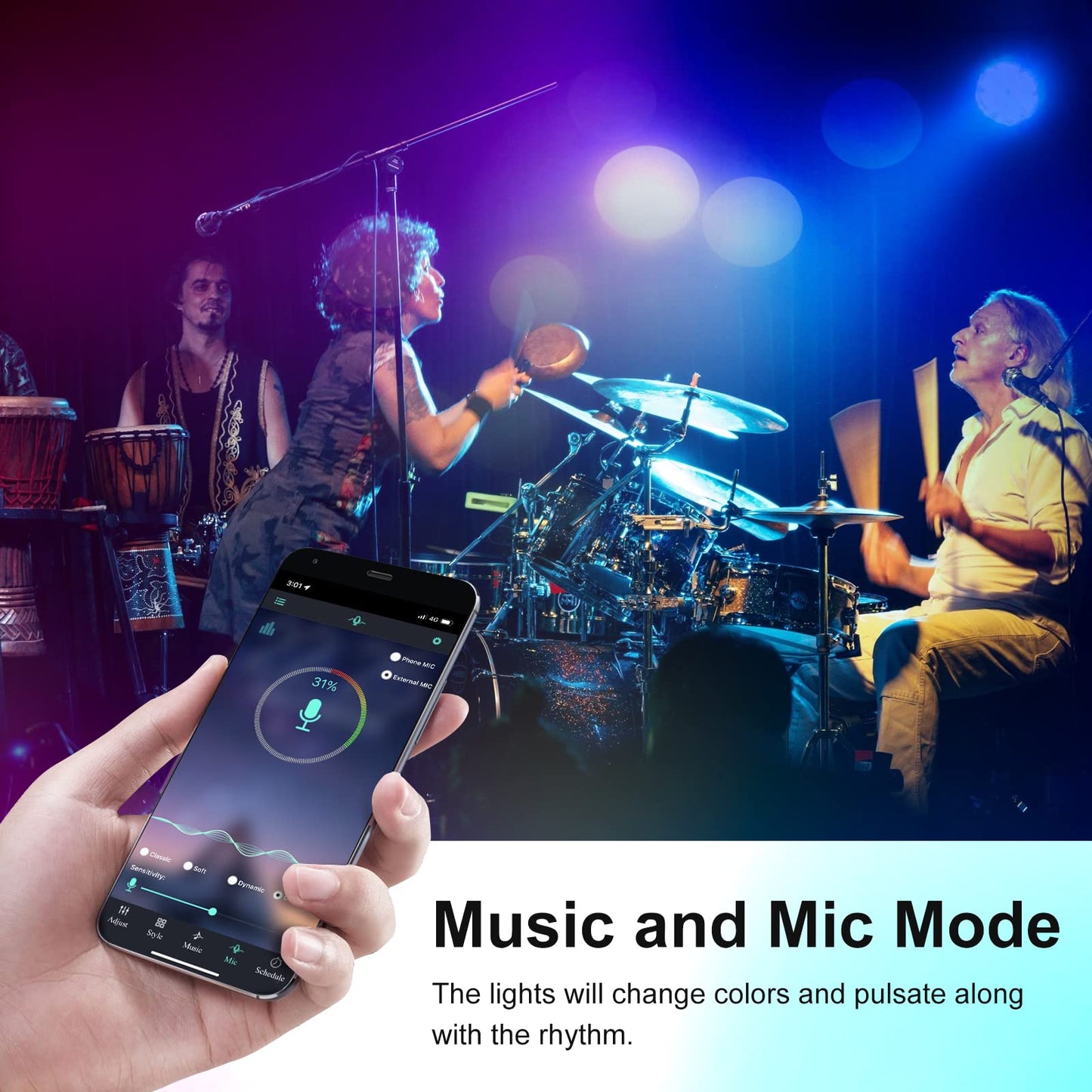 PSTAR LED Strip Lights, 50ft RGB Color Changing, Music Sync, Bluetooth Control, USB-Powered, Model XLUSB15M