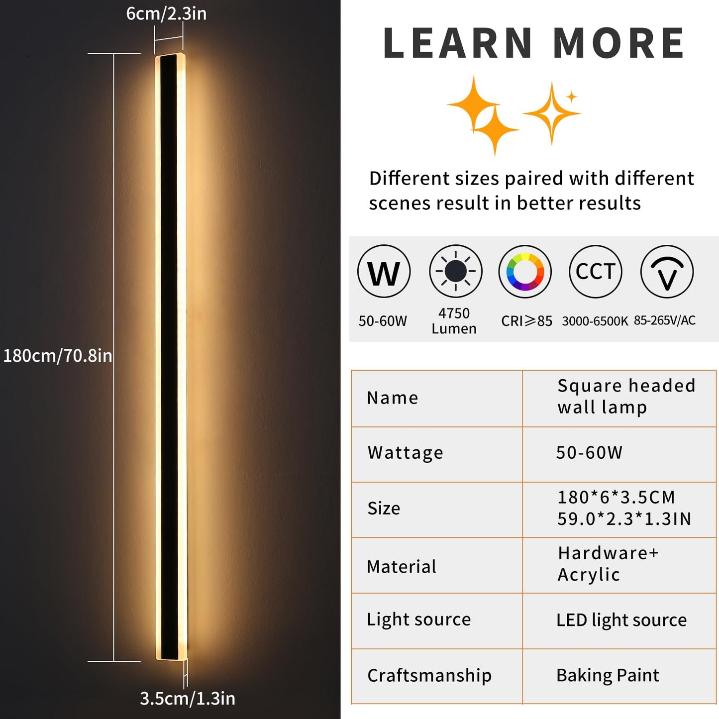 Mikeru 2Pack 71Inch Outdoor Wall Light Fixtures  10%-100% Dimmable Outdoor Wall Lights Exterior Front Porch Light 3000-6000K Wall Mounted Led Lighting For Basement  Shop Garage Lighting