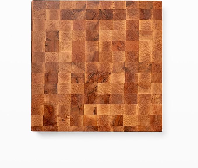 John Boos CCB Series Square Wooden Maple Cutting Board 18”x18” – 2.25” Thick, 22-lb Reversible Butcher Block with End-Grain & Finger Grips – Made in the USA
