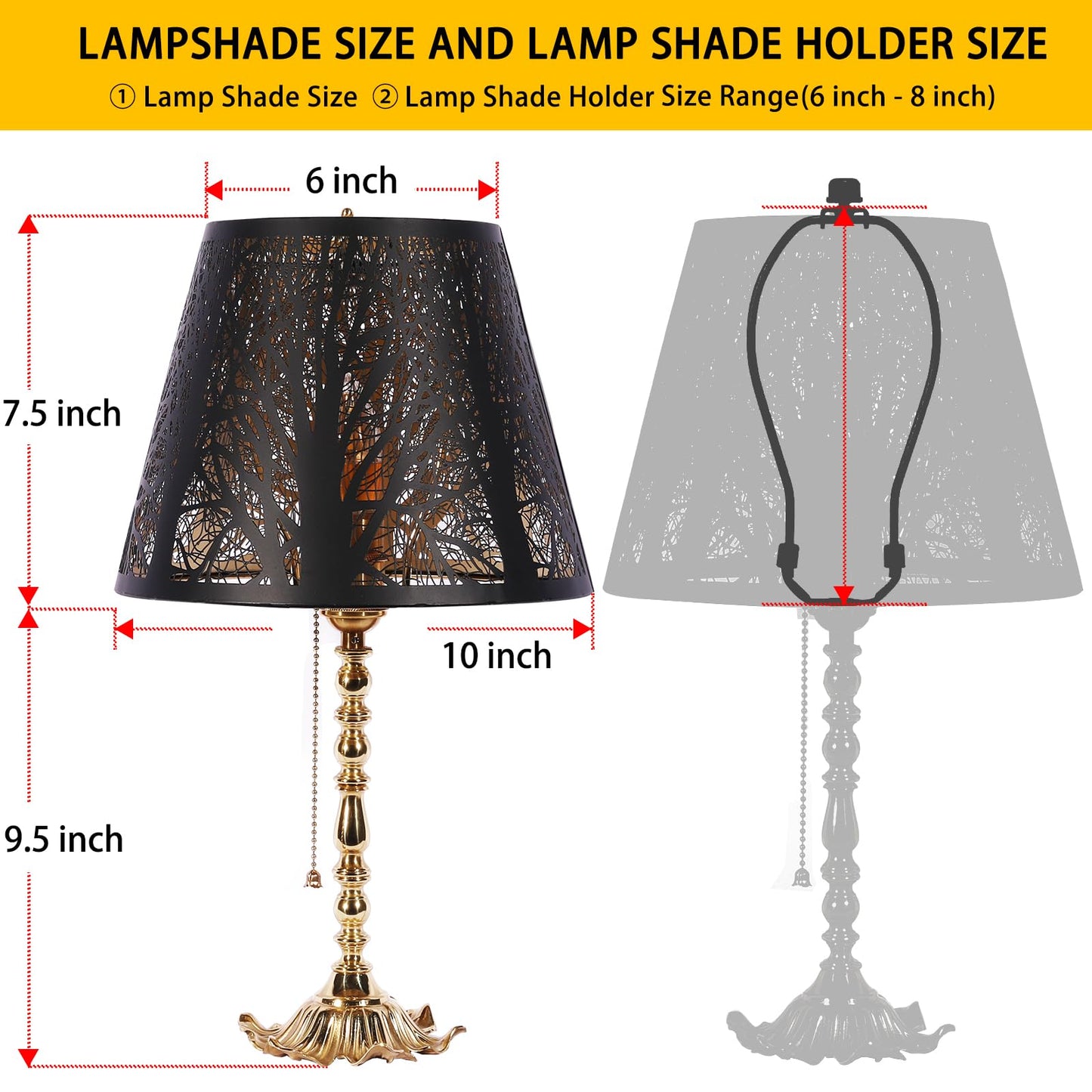 ALUCSET Etched Metal Lampshade, Black Forest, 6in Top, 10in Bottom, 7.5in Height, Fits Most Table & Floor Lamps, Model LLA-S