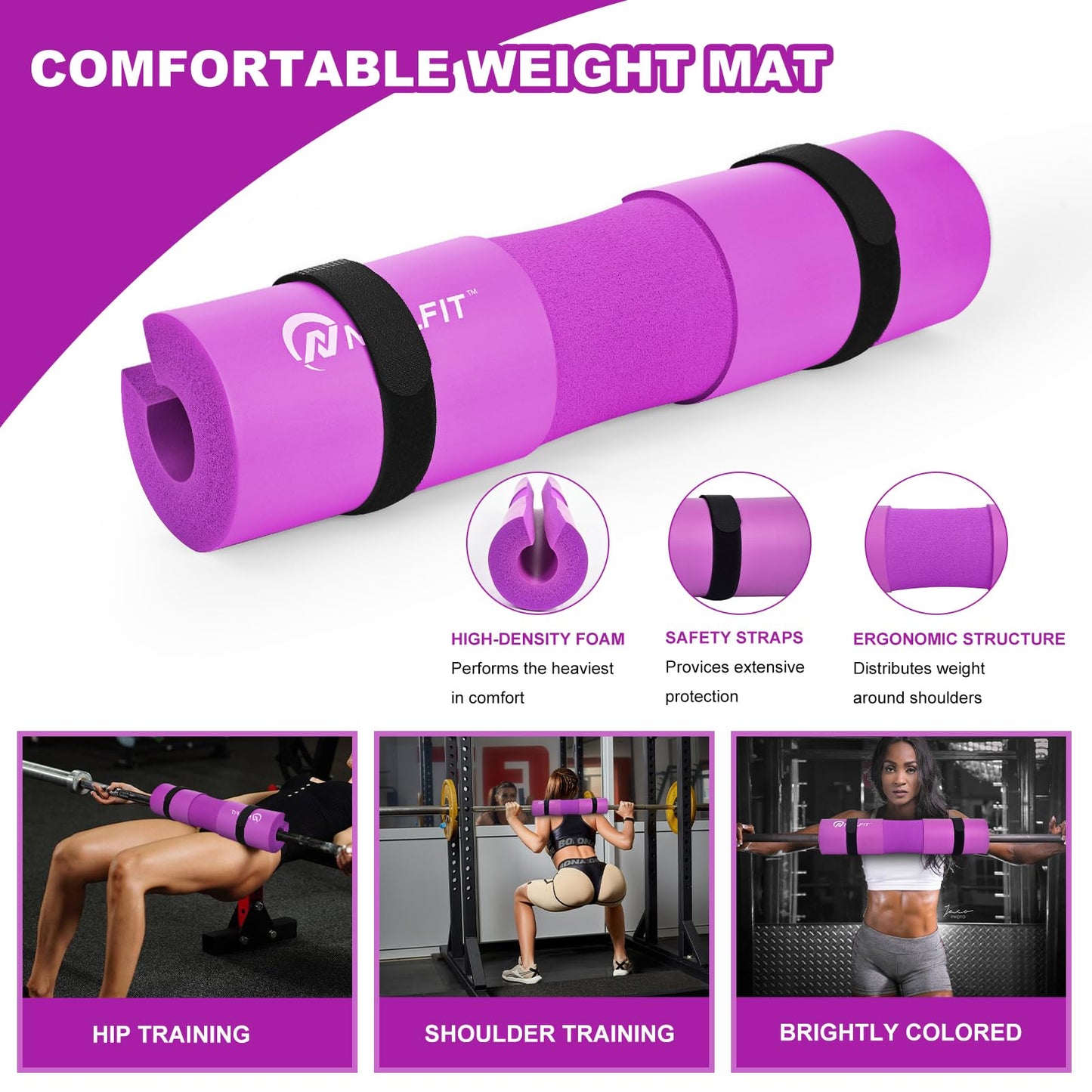 NEALFIT Barbell Pad Squat Pad for Squats—Squat Bar Pad—Great for Weightlifting,Lunges and Hip Thrusts—Foam Sponge Pad—Fit Standard and Olympic Bars Perfectly