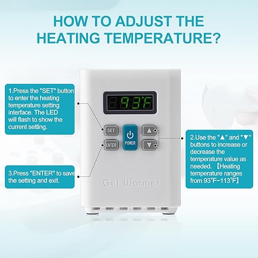PER4MANCE Electric Single-Bottle Gel Warmer, Adjustable Temperature (93-113℉) & Overtemperature Alarm, Inverted Gel Bottle Slot to Enhanced User Comfort