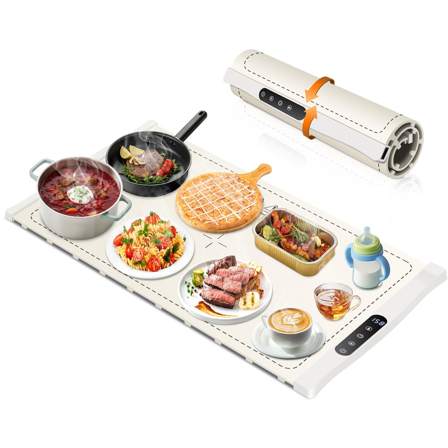 VIPDIGI Food Warming Mat, Large Electric Warming Tray, Silicone Fast Heating Warmer Pad, 6 Temp Adjustable, 6 Timer & Safety Lock, Auto Shut-Off for Countertops Buffets Party White