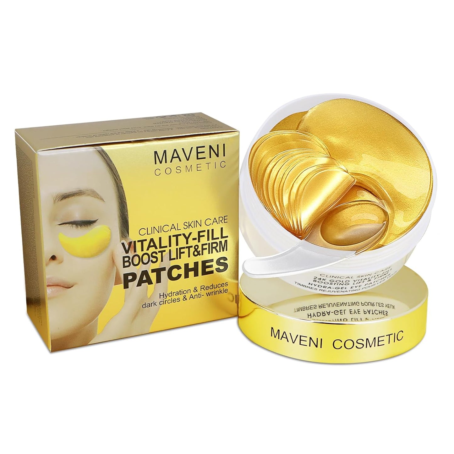 24k Gold Vitality-Fill Eye Patches (30 Pairs)|Anti-Aging Hydra-Gel Under Eye Patches, Boost Lift & Firm the Look of the Eye Area|Eye Patches for Puffiness,Bags,Dark Circles Under Eyes|Gold Pure Luxury