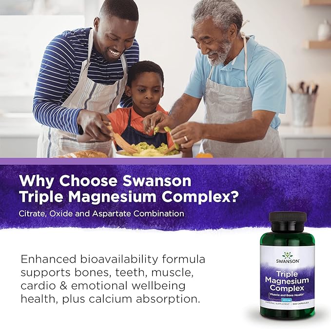 Swanson Triple Magnesium Complex - Mineral Supplement - Natural Support - Featuring Citrate, Oxide & Aspartate - (300 Capsules, 400mg Each,) (4 Pack)