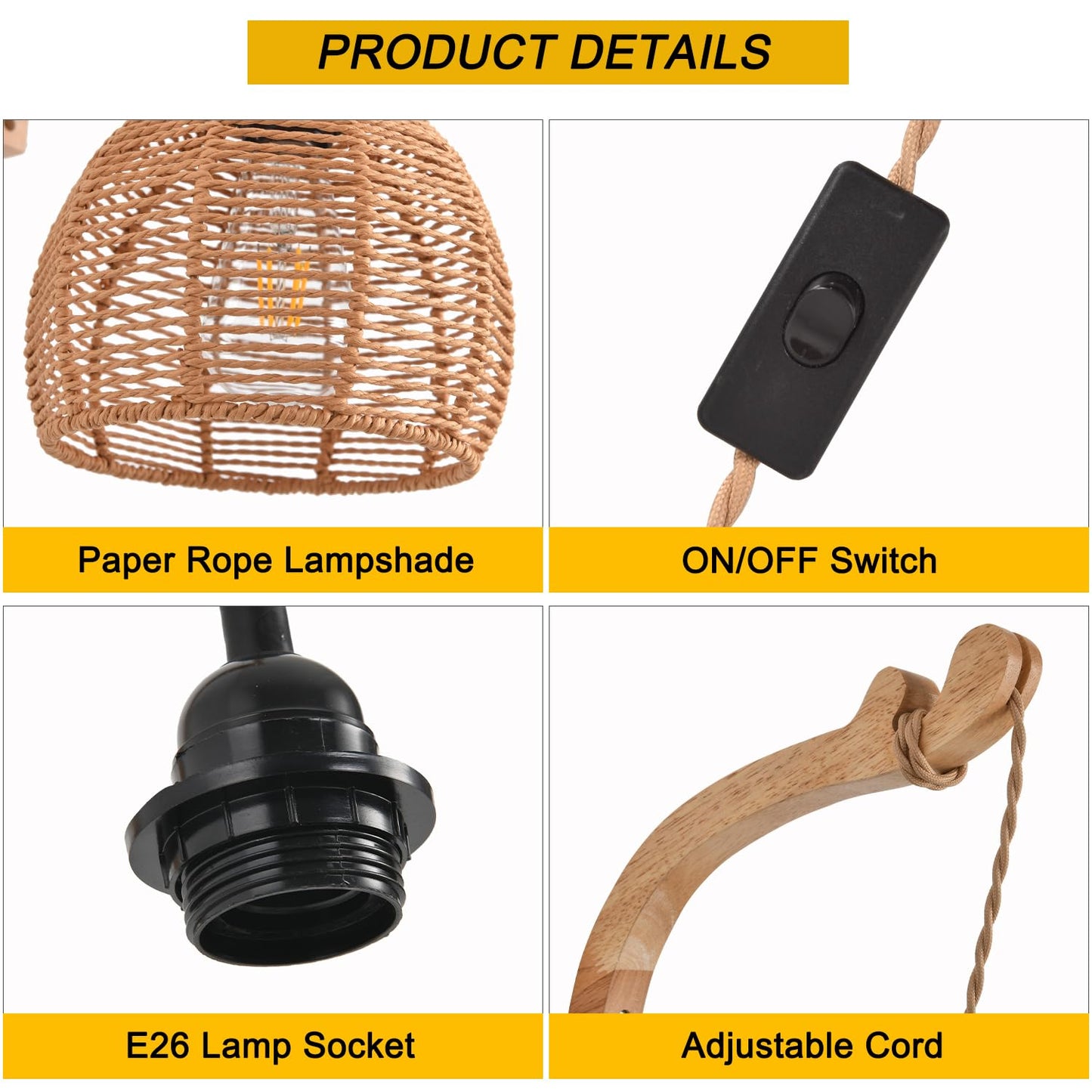 Cafulam Plug In Wall Sconce Farmhouse Wicker Wall Lamp Plug In Hand Woven Rattan Wall Light Farmhouse Rustic Boho Sconces Wall Lighting For Living Room Bedroom