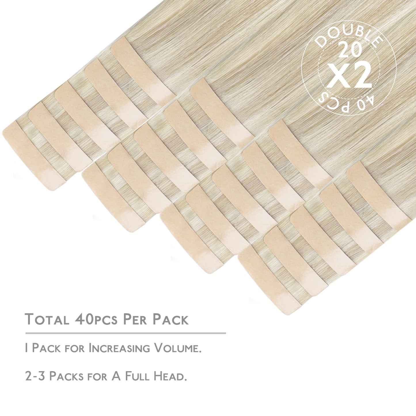 WENNALIFE Tape in Hair Extensions Human Hair, 40pcs 100g 24 inch Ash Blonde Highlighted Platinum Blonde Hair Extensions Real Hum