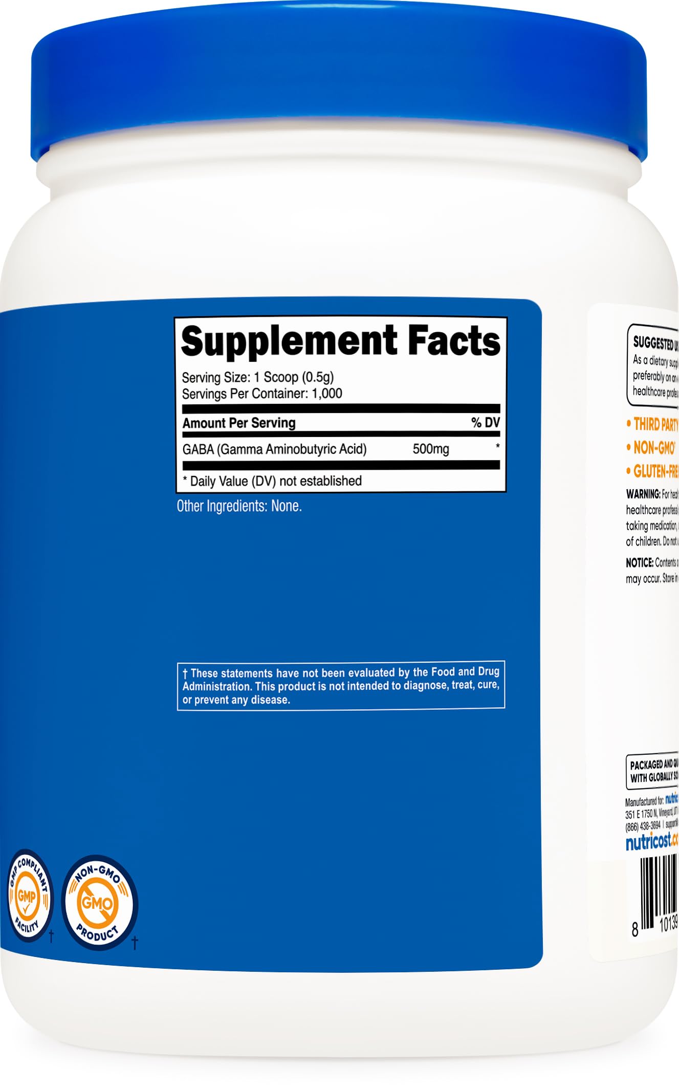 Nutricost Pure GABA 500G Powder (Gamma Aminobutyric Acid) (500 Grams/1.1 pounds)