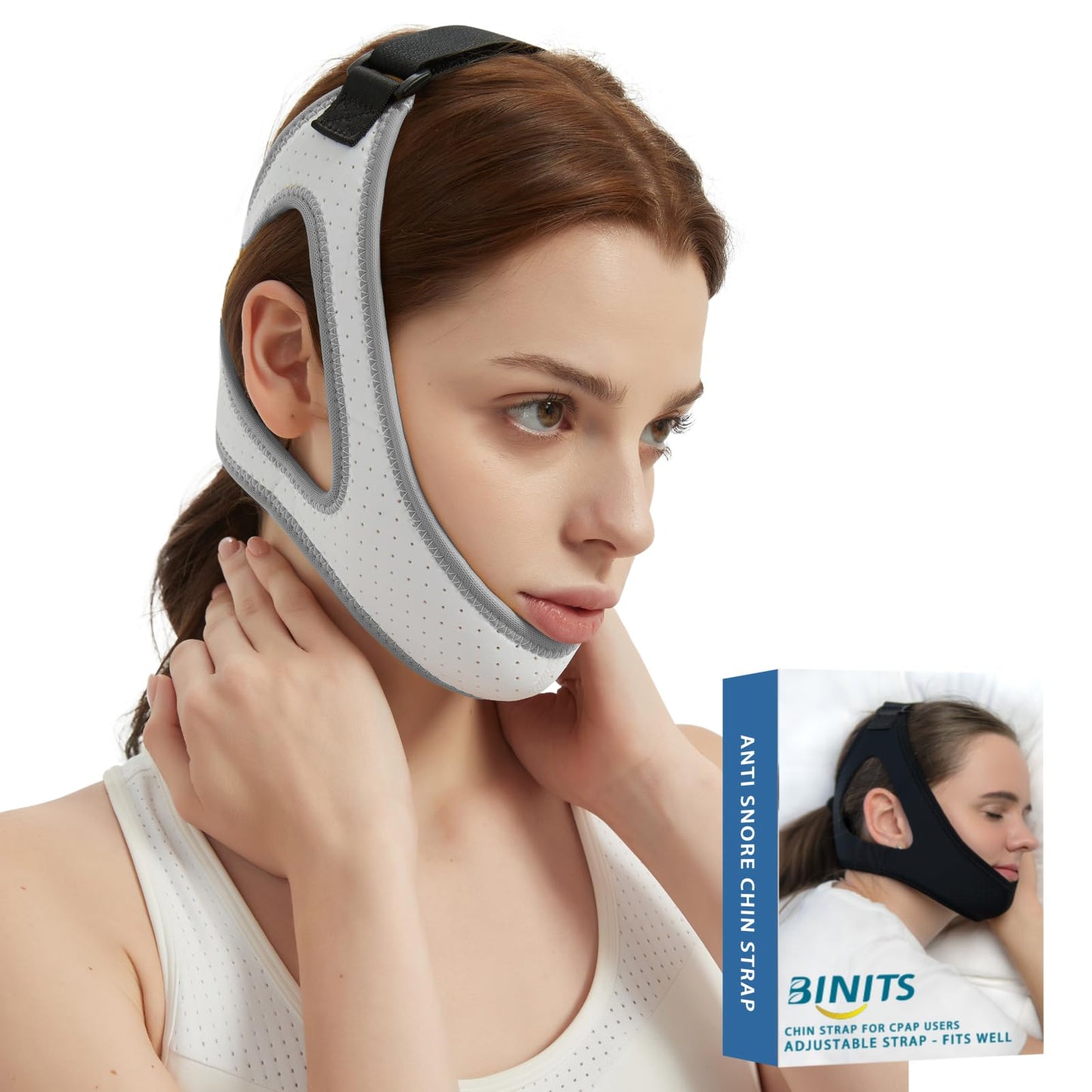 Chin Strap for CPAP User - Adjustable Snore Stopping Device Face Mask Bandage Keeping Mouth Closed - Better Night's Sleep No Dry Mouth Nasal Breathing (Gray)