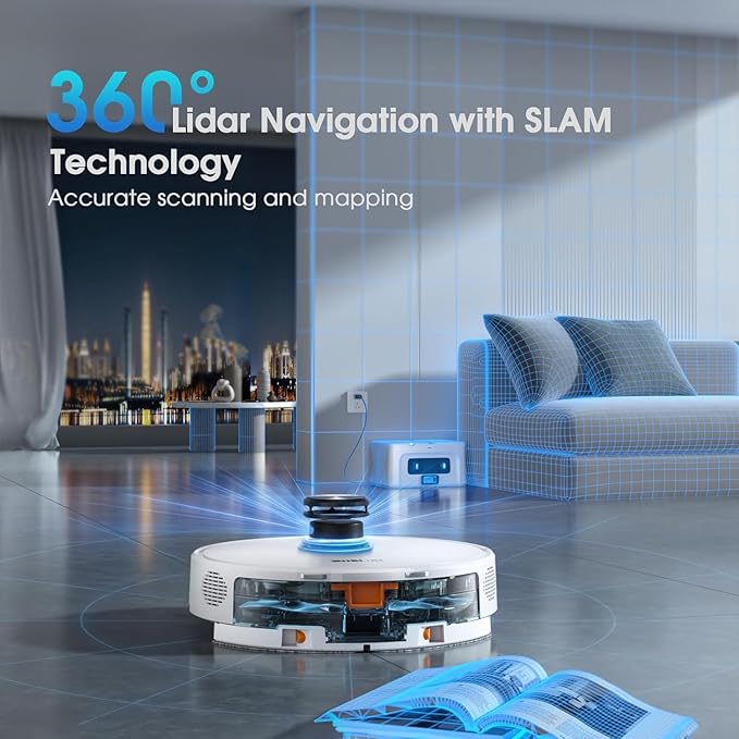 Robot Vacuum and Mop, 3-in-1 Robotic Vacuums Cleaner with LiDAR Navigation Smart Mapping & Max Strong 6000Pa Suction, Self Emptying Bases for 70 Days-White