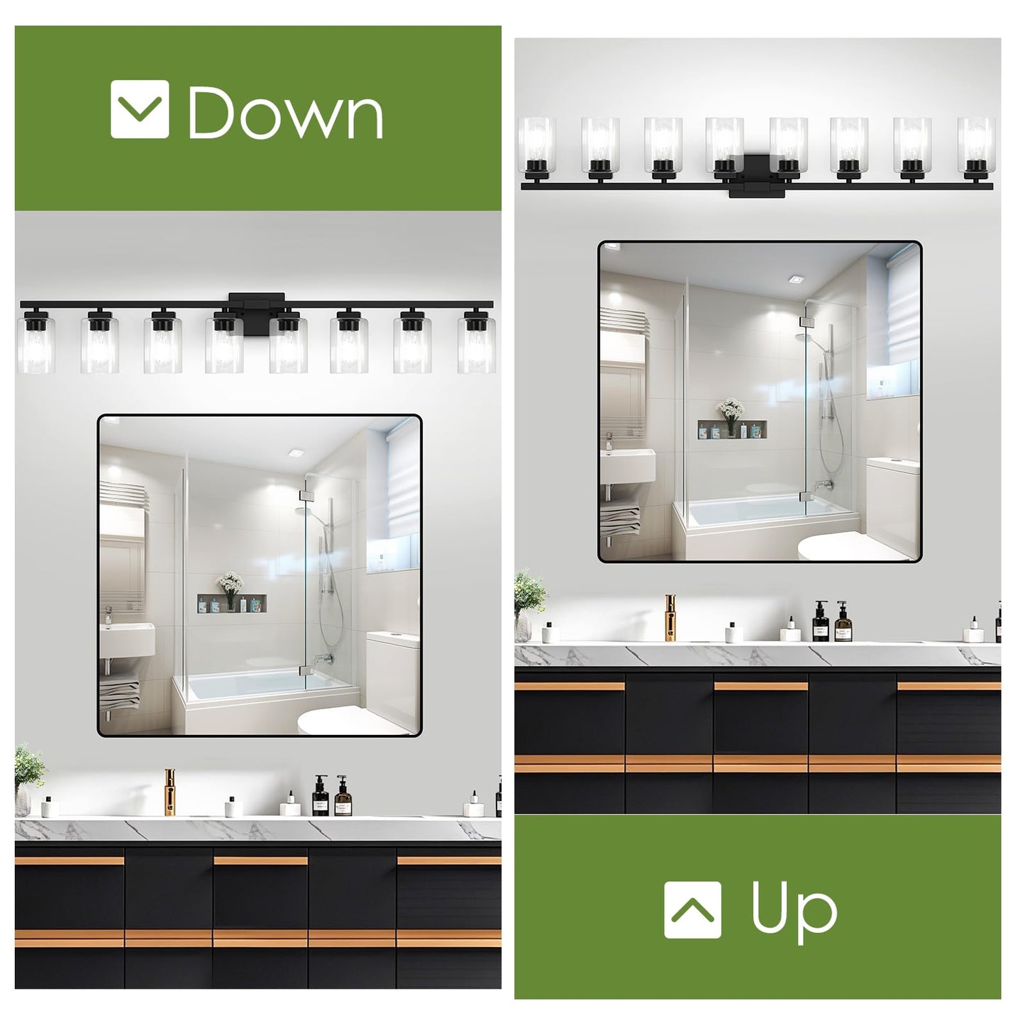 Beslowe 51 8-Light Bathroom Light Fixture  Modern Black Vanity Light  Bathroom Lighting Fixtures Over Mirror  Matte Black Bathroom Wall Lamp  Wall Lights For Living Room Bedroom Hallway