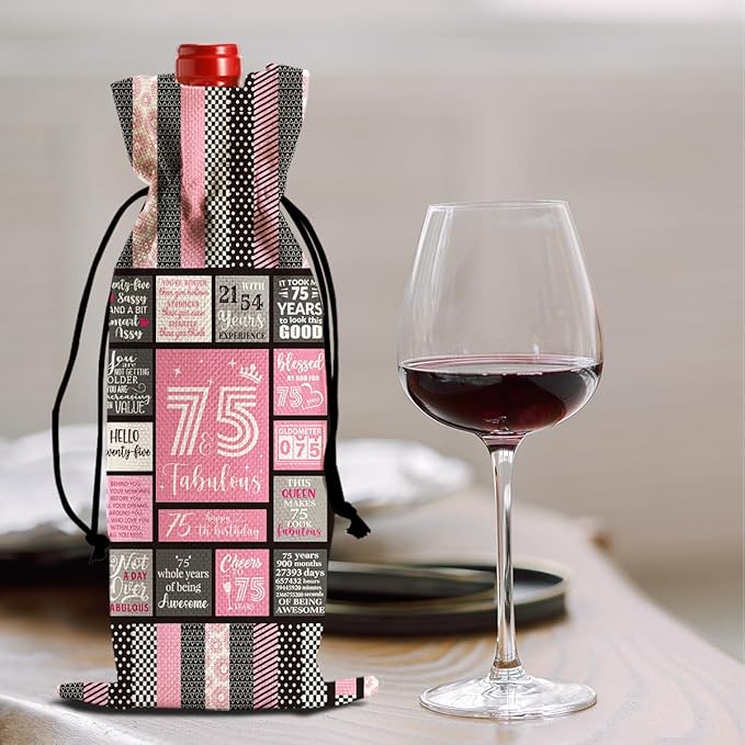 Funny 75th Birthday Gifts for Women Men Wine Bag, Happy Anniversary 75th Birthday Party Decorations for Man Women Wine Bags, 75th Birthday Gifts Women Wine Bottle Bag