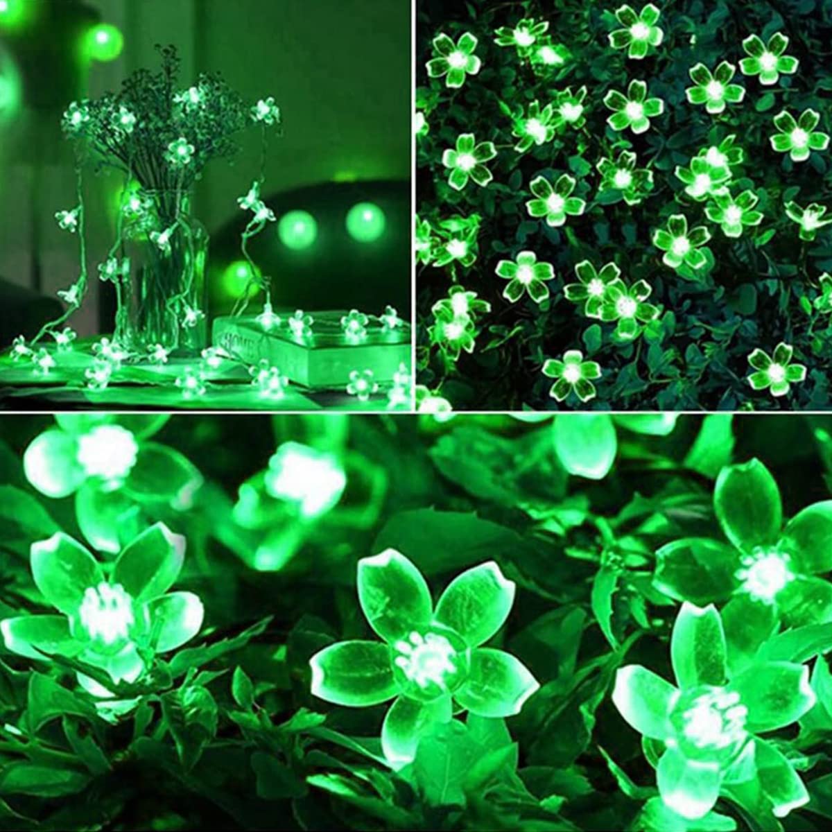 Iticdecor Solar Flower String Lights, 50 Led Green Waterproof Fairy Lights For Outdoor Garden, Patio, Fence, Spring Decor