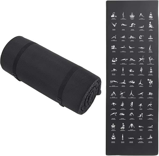 MABOZOO 1 Inch Instructional Yoga Mat with Poses, PU Leather Exercise Mat with 60 Illustrated Yoga Poses, Workout Cushion ...