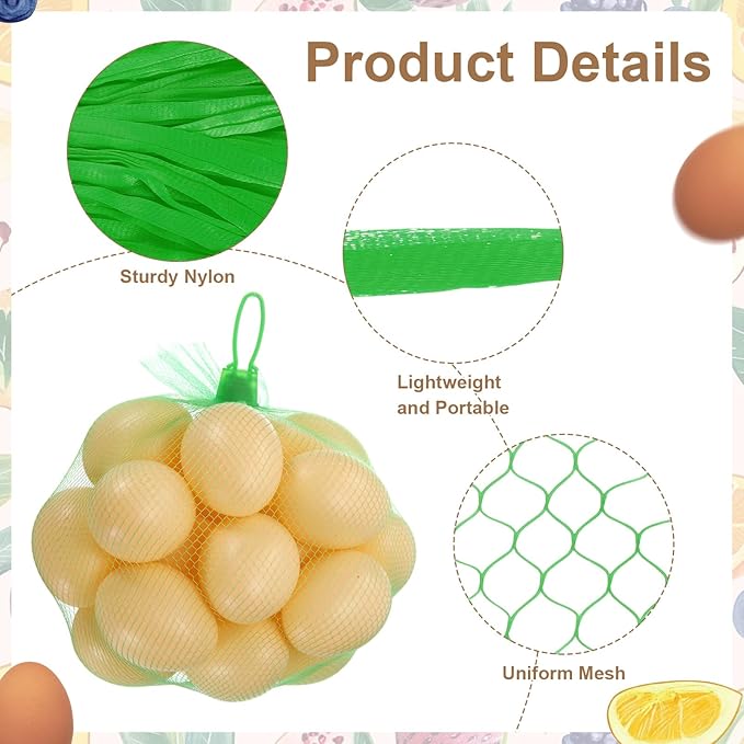 uxcell 100Pcs Reusable Produce Mesh Bags, 35cm Mesh Nylon Netting with Loop-Style Closures, Stretchable Egg Hatching Bags for Fruit Vegetable Storage, Green