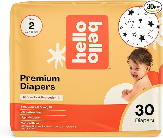 Hello Bello Diapers, Size 2 (10-16 lbs) Superstars, 30 Count of Premium Disposable Baby Diapers, Hypoallergenic with Soft, Cloth-Like Feel
