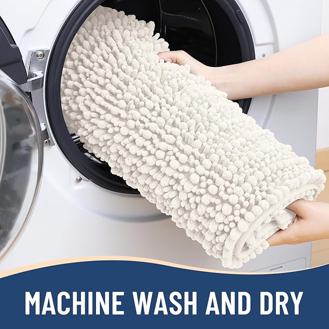 Arotive Luxury Chenille Bathroom Rug Mat, Extra Soft Thick Absorbent Shaggy Bath Rugs, Non-Slip Machine Wash Dry, Plush Bath Mats for Bathroom, Shower and Tub, 24x16, Ivory