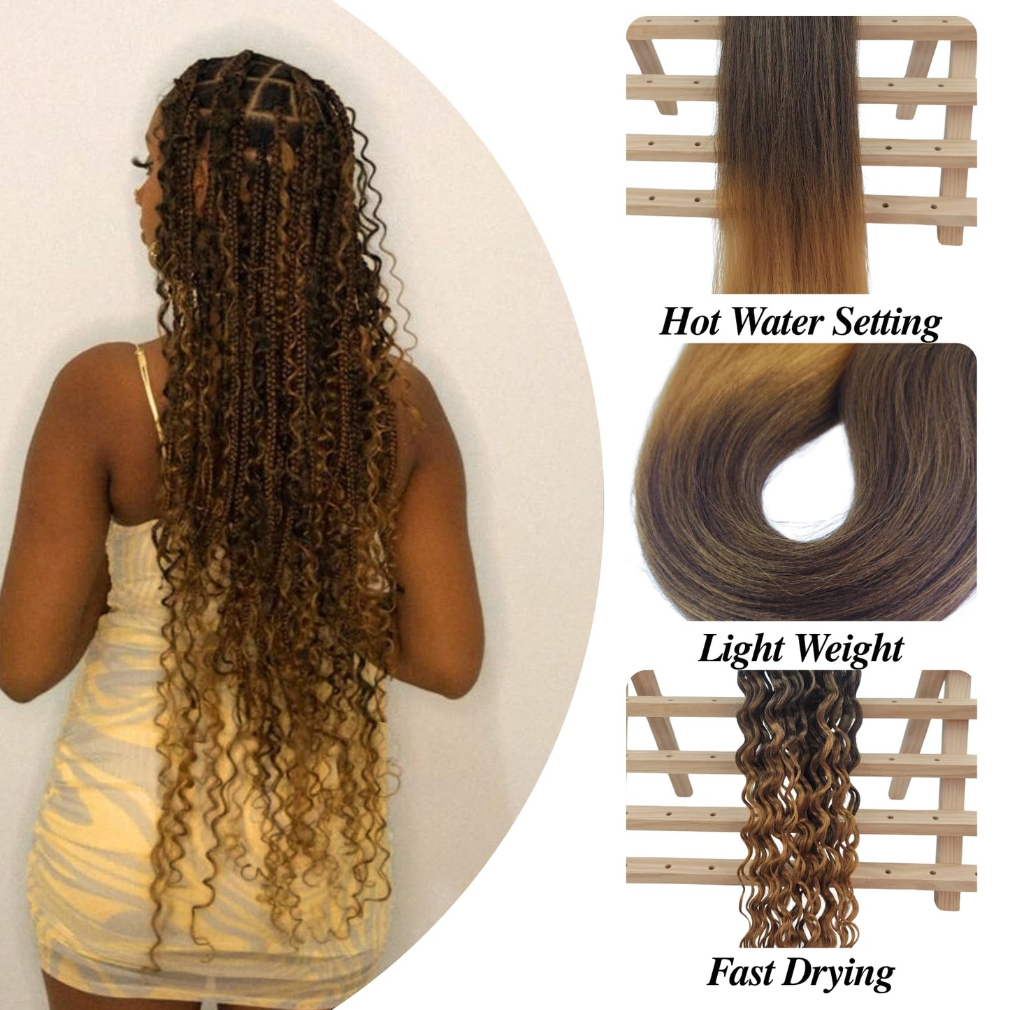 Brown Blonde Boho Hair for Braiding Synthetic Hypoallergenic Pre stretched Braiding Hair for Boho Braids Curly Deep Wave Inch Fr