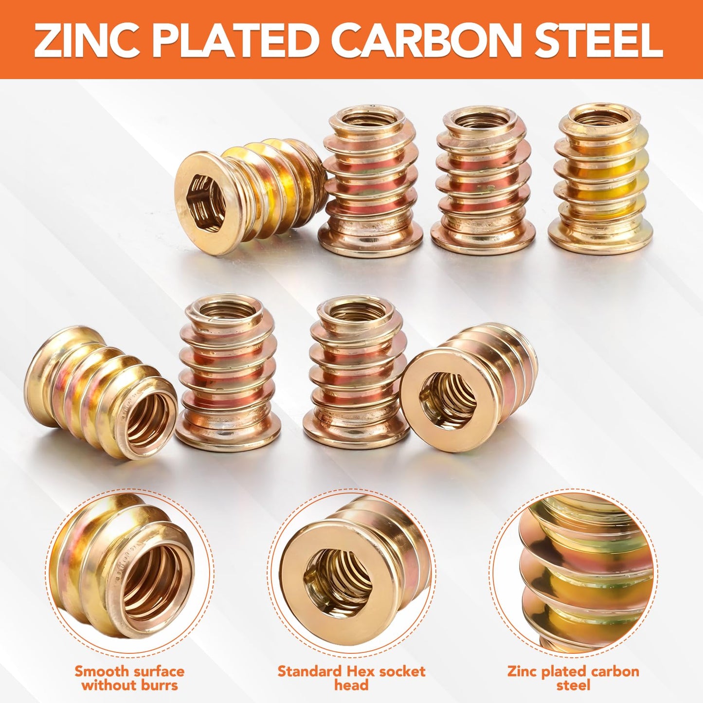 32 Sets Threaded Inserts for Wood Furniture Screws - 1/4-20 x 25/32" Inserts and Bolts - Hex Socket Drive - 1/4-20 x 19/32" Screw-in Nuts