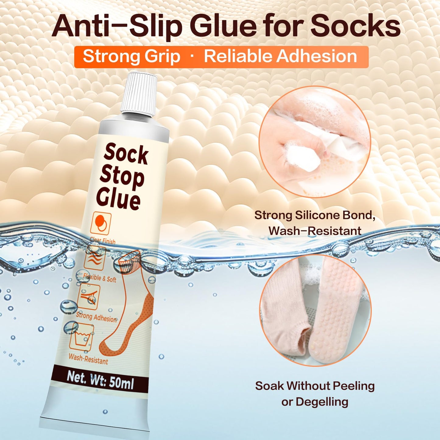 Bellemora Sock Stop, Clear Waterproof Sock Glue 100ml, Washable Sock Stop Anti Slip Adhesive with Precision Nozzle for DIY Anti Slip Socks, Rugs, Mats and Blankets, Hangers