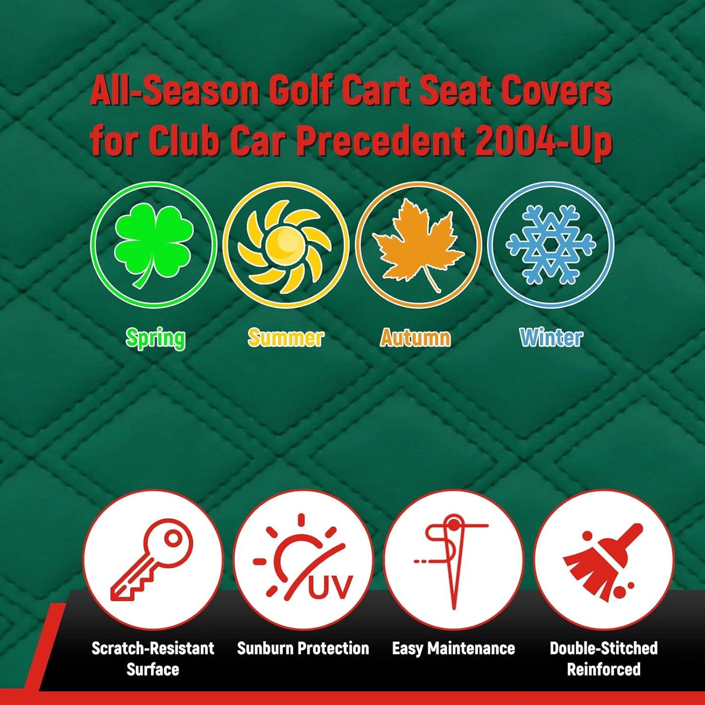 Golf Cart Seat Covers for Club Car DS 2000.5+ Front OEM Universal Seat Cushion, Marine Grade Vinyl Leather Club Car DS Seat Covers/Easy to Install-Green (2PCS)