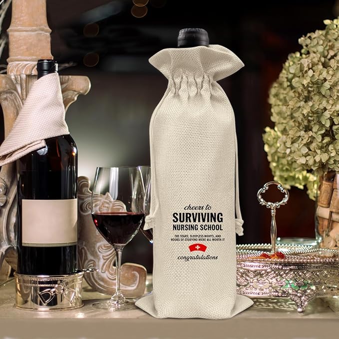 HOIJAUMAI Nurse Graduation Gift Nursing Graduation Wine Bag Surviving Nursing School Wine Gift Bags for Nursing Students Women Her