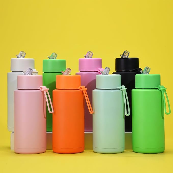 AGH 30oz Water Bottle - Double Wall Vacuum Insulated Stainless Steel Tumbler with Straw - Green