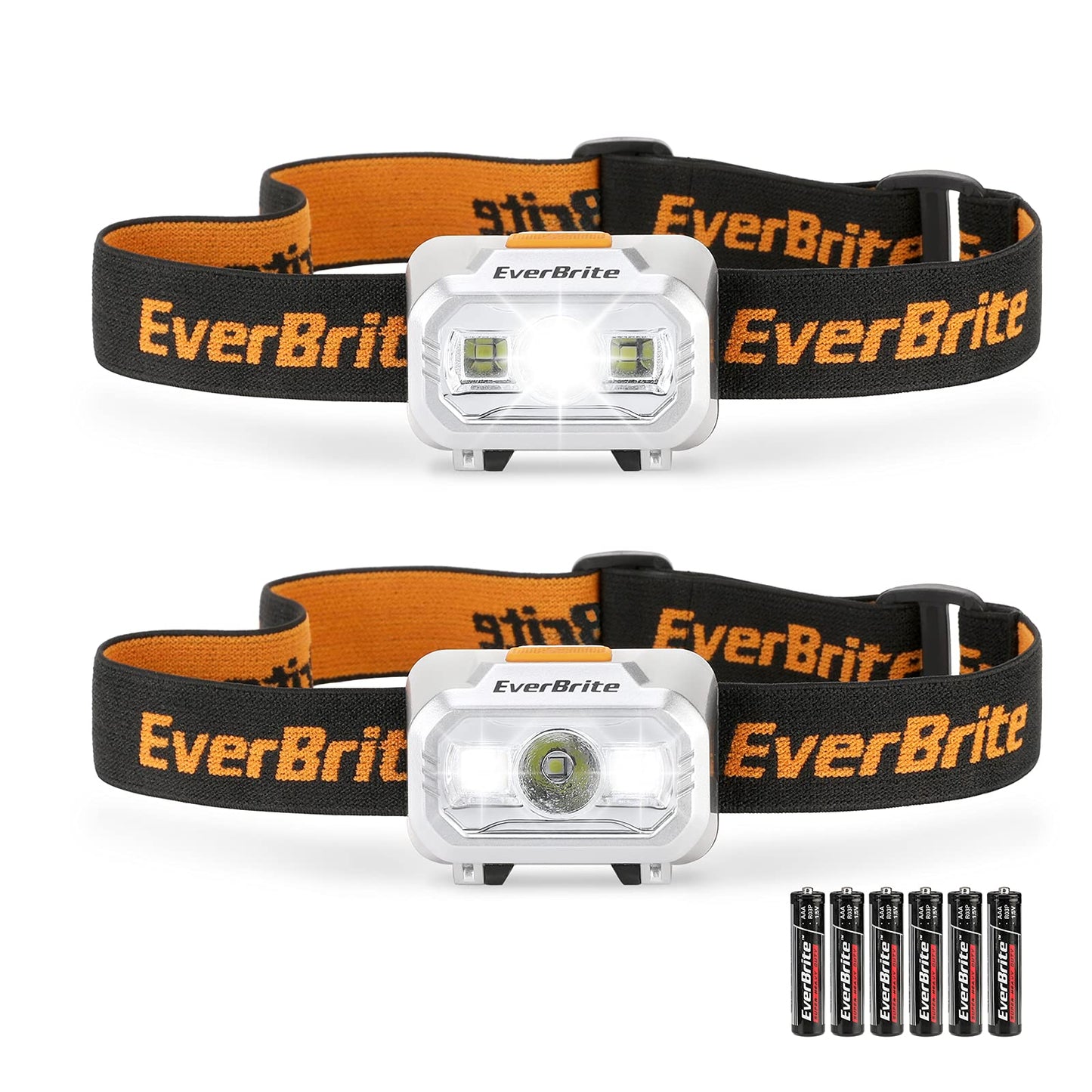 EverBrite LED Headlamp, 4 Lighting Modes, Pivoting Head, IPX4 Water Resistant, Black, 2 Pack