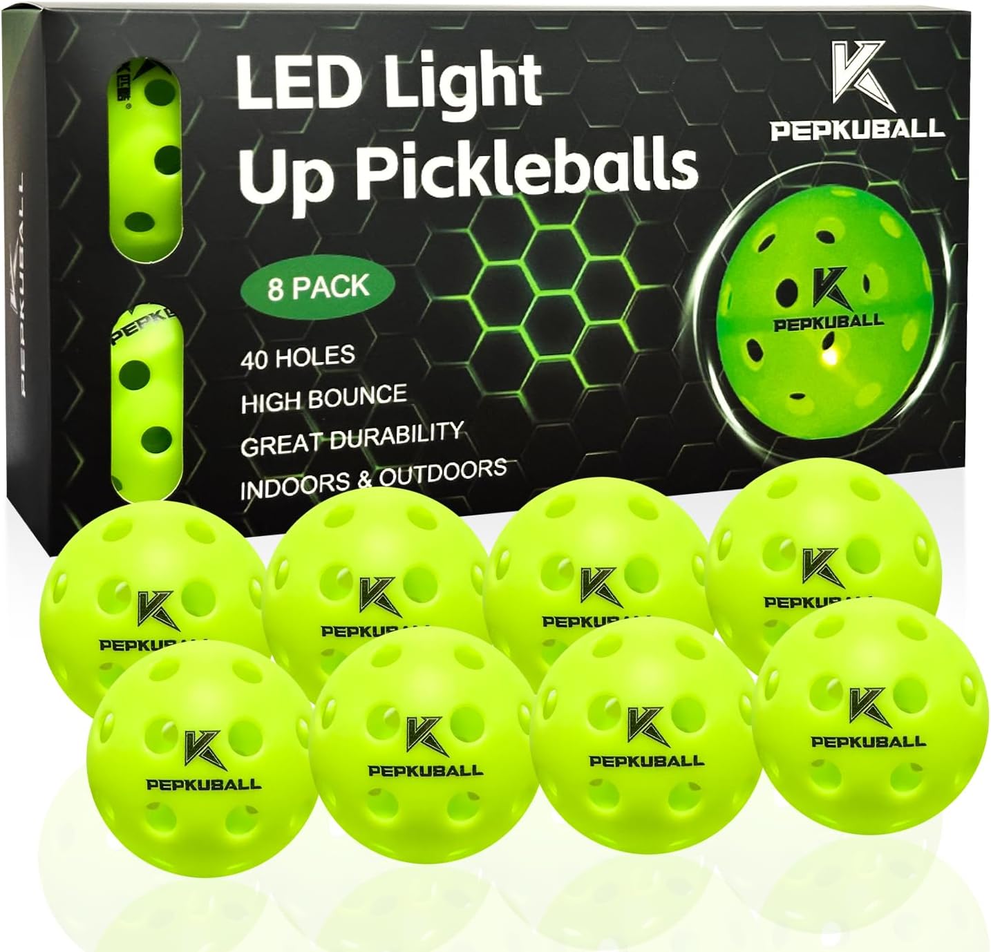 Pickleball Balls Indoor: 4 Pack, 8 Pack, 12 Pack | 40-Hole Outdoor Pickleballs, High Visibility & Bounce, Stylish & Durable for All Paddle Styles & Skill Levels