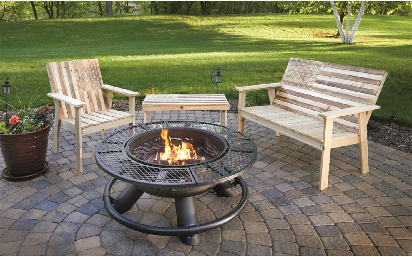 Castlecreek 47" Fire Pit BBQ Grill Outdoor Wood Burning Steel Log Firepit for Camping, Grilling, Smores, Yard, Cooking Outside, Barbecue, Bonfire Wilderness