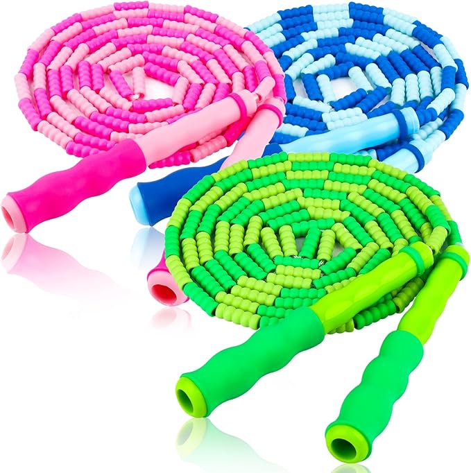 Jump Rope for Kids, 9 Ft Adjustable Jump Ropes for 4 5 6 7 8 10 12, Segmented Soft Beaded Jumping Rope Age 8-12, Tangle Fr...