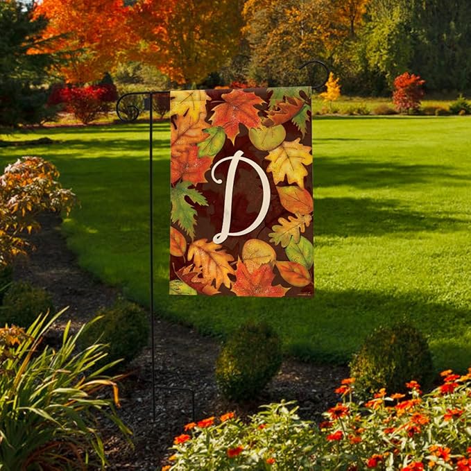 Briarwood Lane Fall Leaves Monogram Letter D Garden Flag