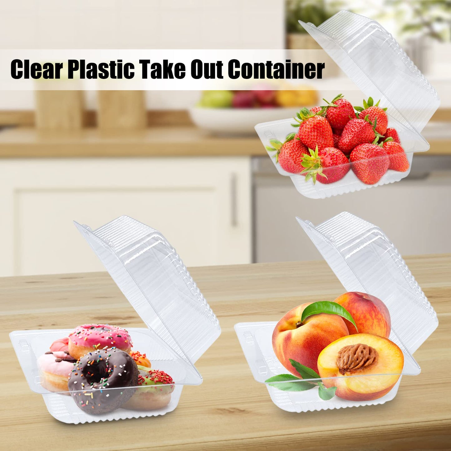 Haawooky 100 Pack Clear Plastic Take Out Container,Square Hinged Food Container,Dessert Clamshell Containers with Lids for Hamburgers,Cakes,Sandwiches,Pasta,Chips
