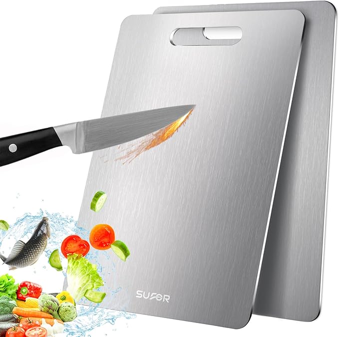 2 Pack Titanium Cutting Board,-100% Pure Titanium Cutting Boards For Kitche,Easy to clean, Double-sided food-grade Titanium Cutting Board For Cutting Meats, Fruits And Vegetables(18 * 12)