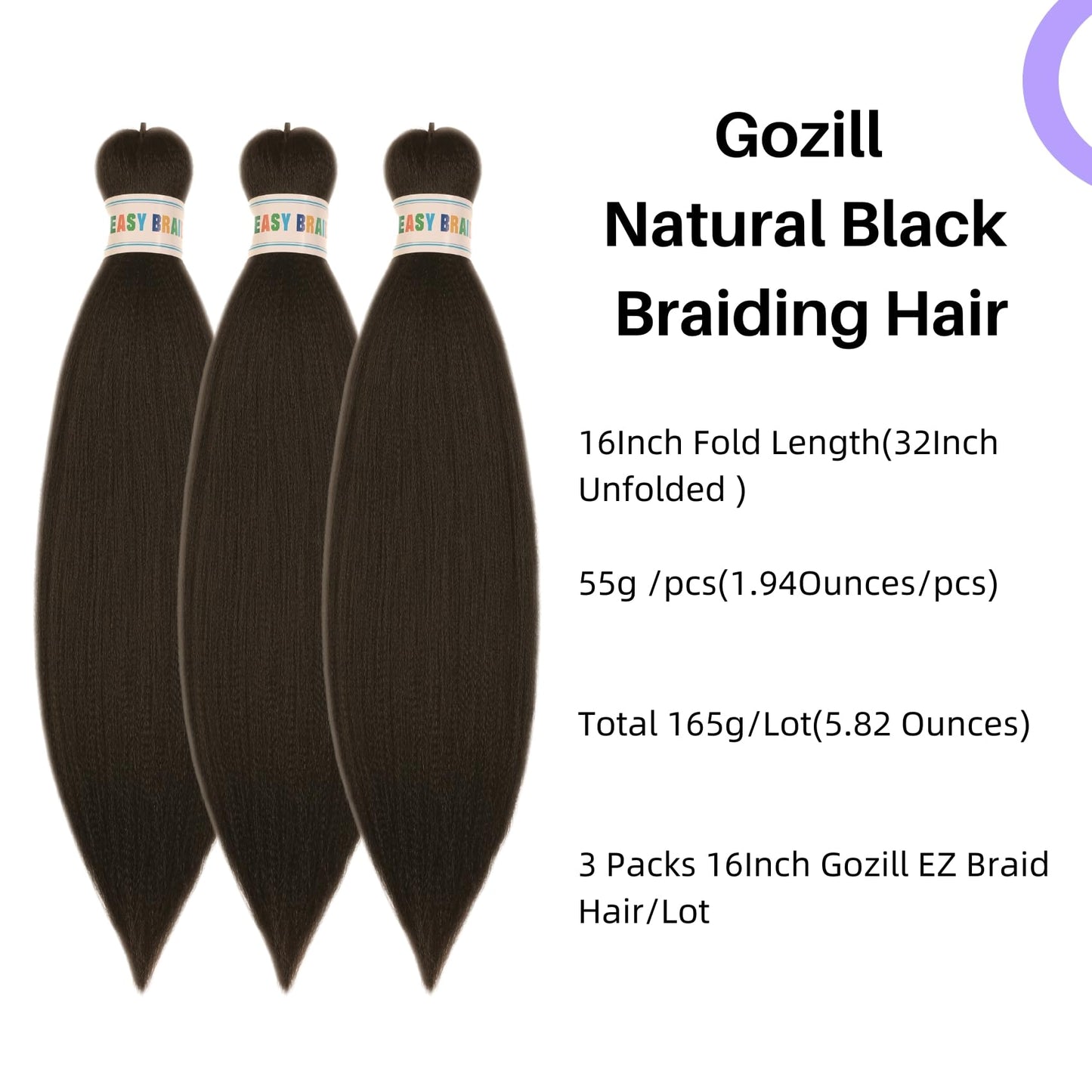Natural Black Braiding Hair Pre Stretched 16Inch 2# Synthetic Kids Braid in Hair Extension for Braiding