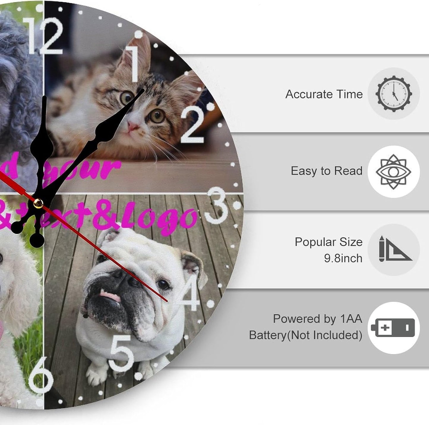Custom Wall Clock,Personalized Wood Clock add Your Photo/Text,Customizable Silent Round Decoration for Kitchen Bathroom 15.7inch style4