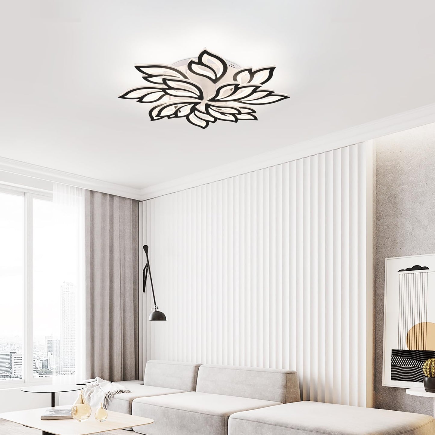 Garwarm Modern Ceiling Light  Dimmable Led Flower Flush Mount Ceiling Lamp  90W Acrylic Petals Ceiling Chandelier Lighting Fixture With Remote Control For Living Room Bedroom Dining Room (Black)