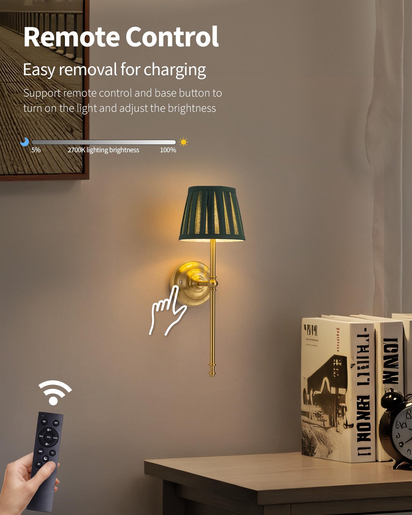Kdg Cordless Wall Sconces Set Of 2  Small Wireless 5200Mah Rechargeable Battery Fabric Led Wall Lamps  Portables Lightings For Wall discomfort-reducingting  Living Room  Bedroom  Hallway  Gifts  Night Light (Green)